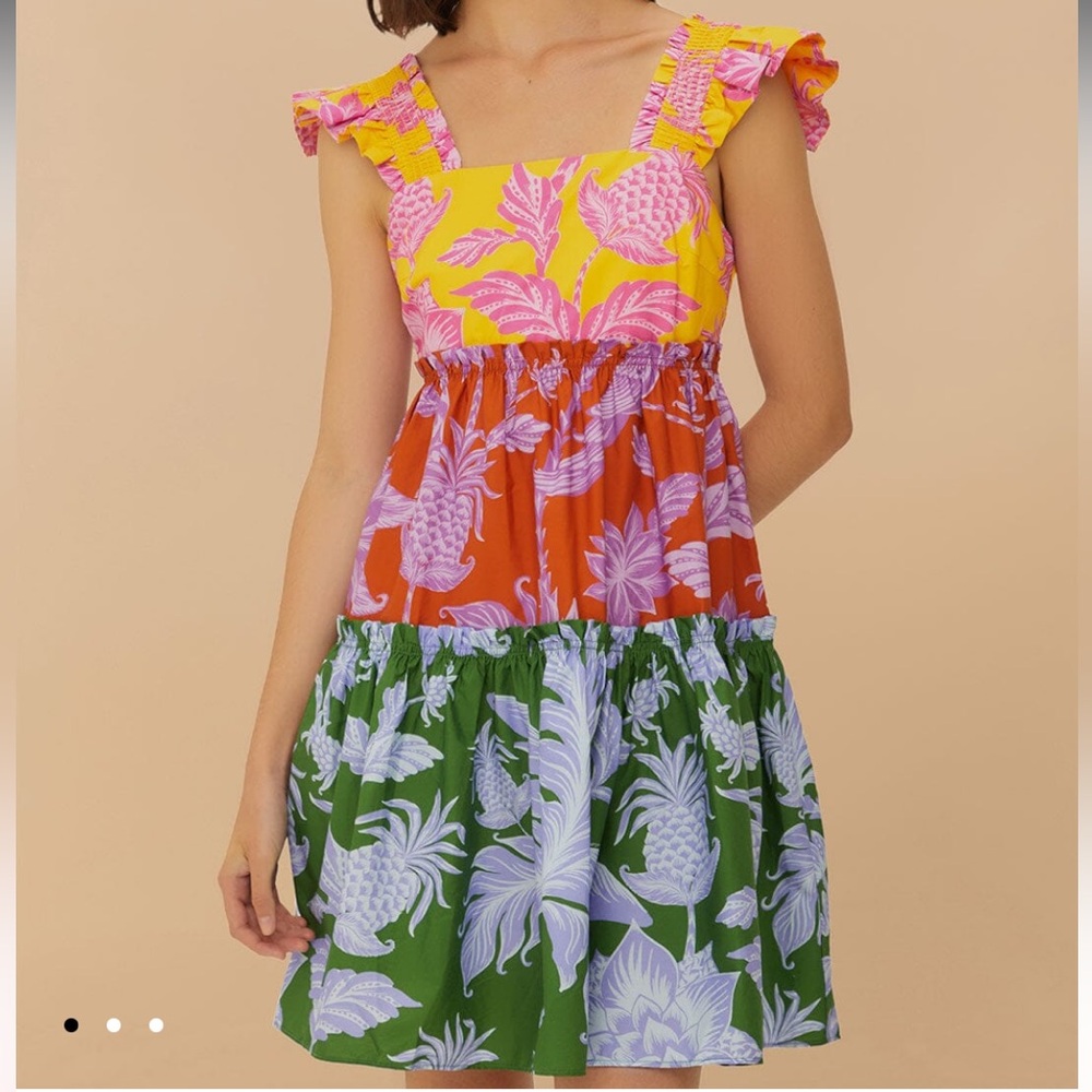 Farm Rio Mixed Tropical Swing Mini Dress Multicolor Medium New with Tag